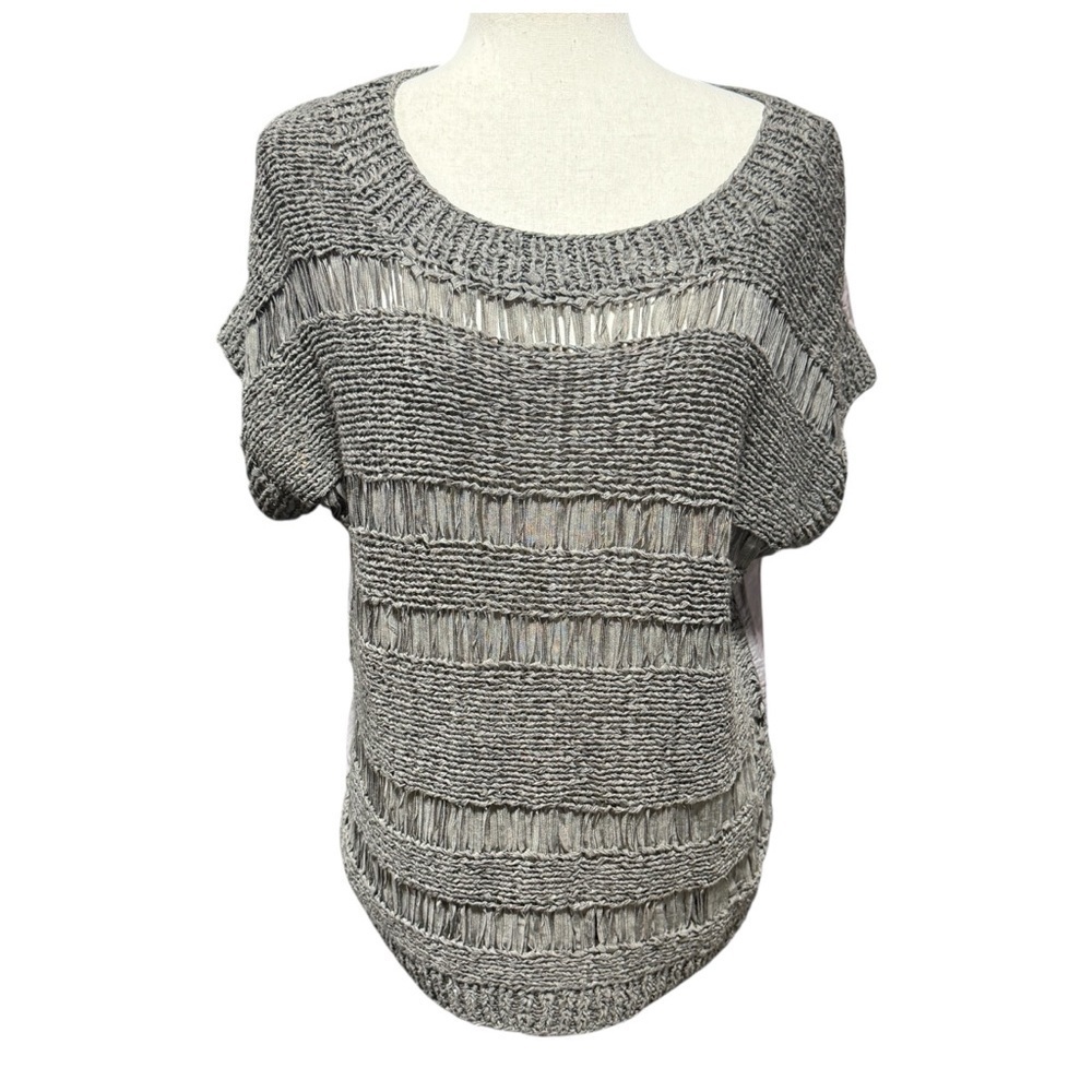 Line Knitwear Silk Blend Knit Short Sleeve Blouse Gray Size Medium Event Office